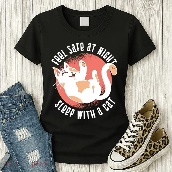 Feel Safe At Night Sleep With A Cat Women's T-Shirt