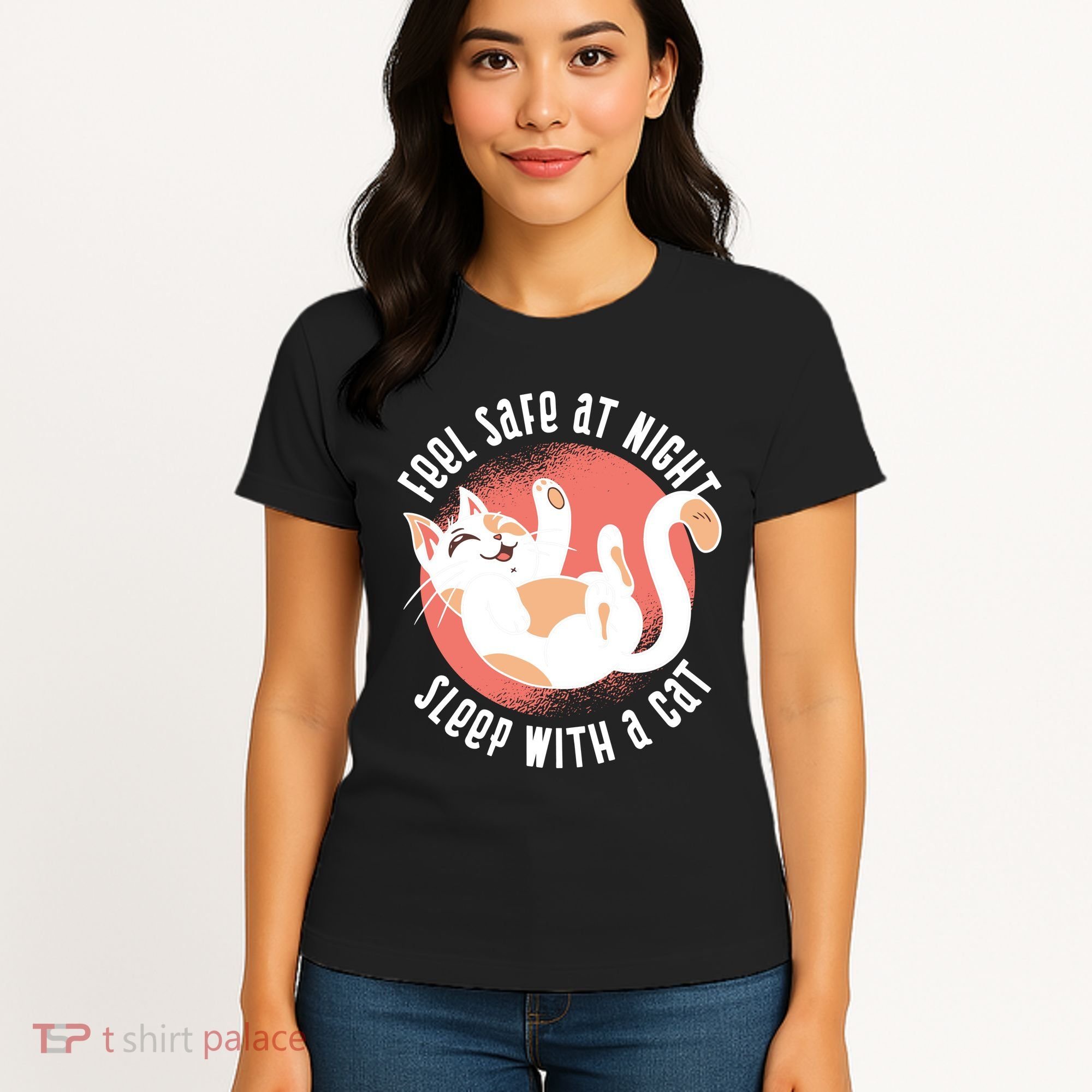 Feel Safe At Night Sleep With A Cat Women's T-Shirt