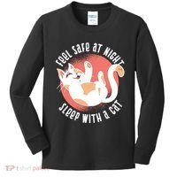 Feel Safe At Night Sleep With A Cat Kids Long Sleeve Shirt thumb 0