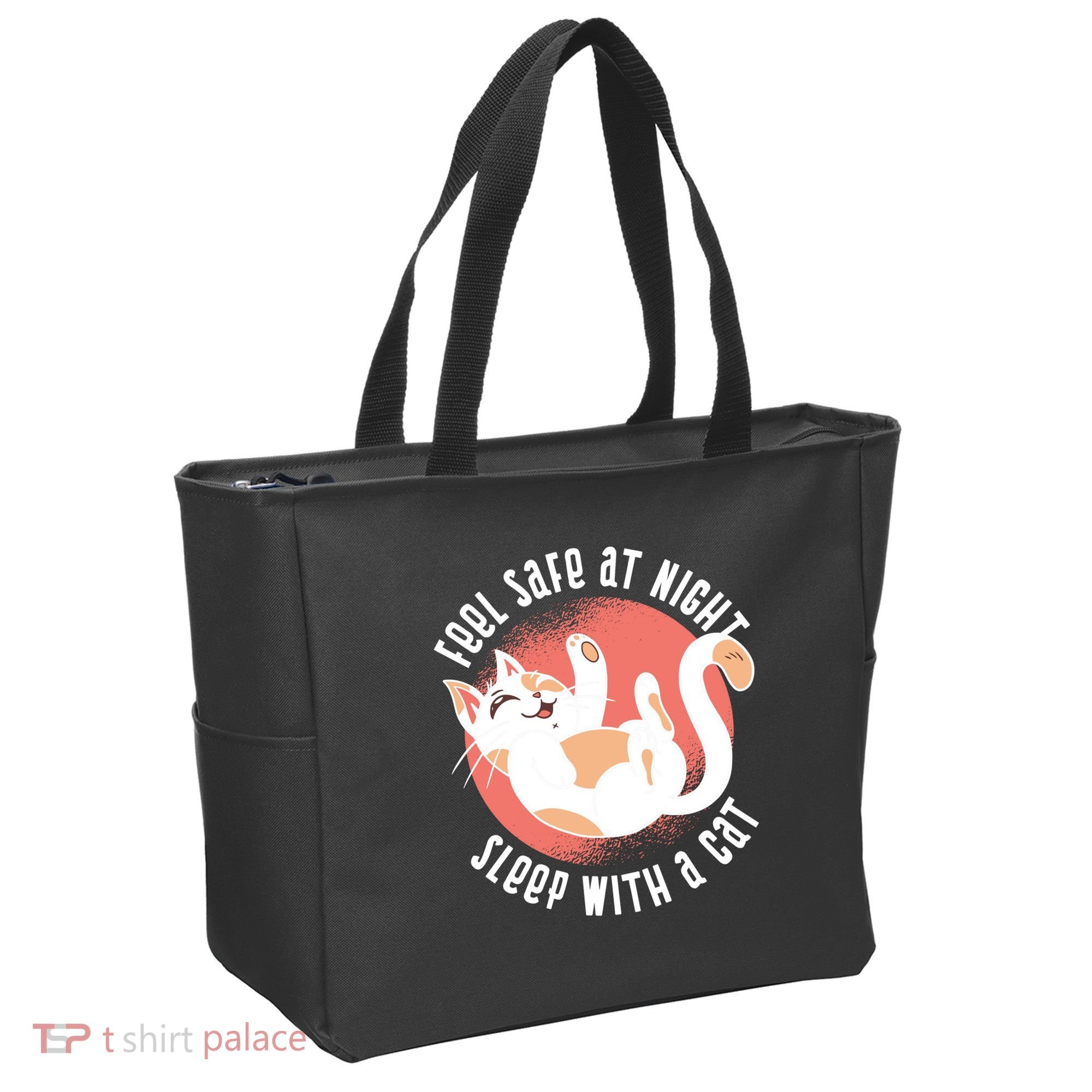 Feel Safe At Night Sleep With A Cat Tote Bag