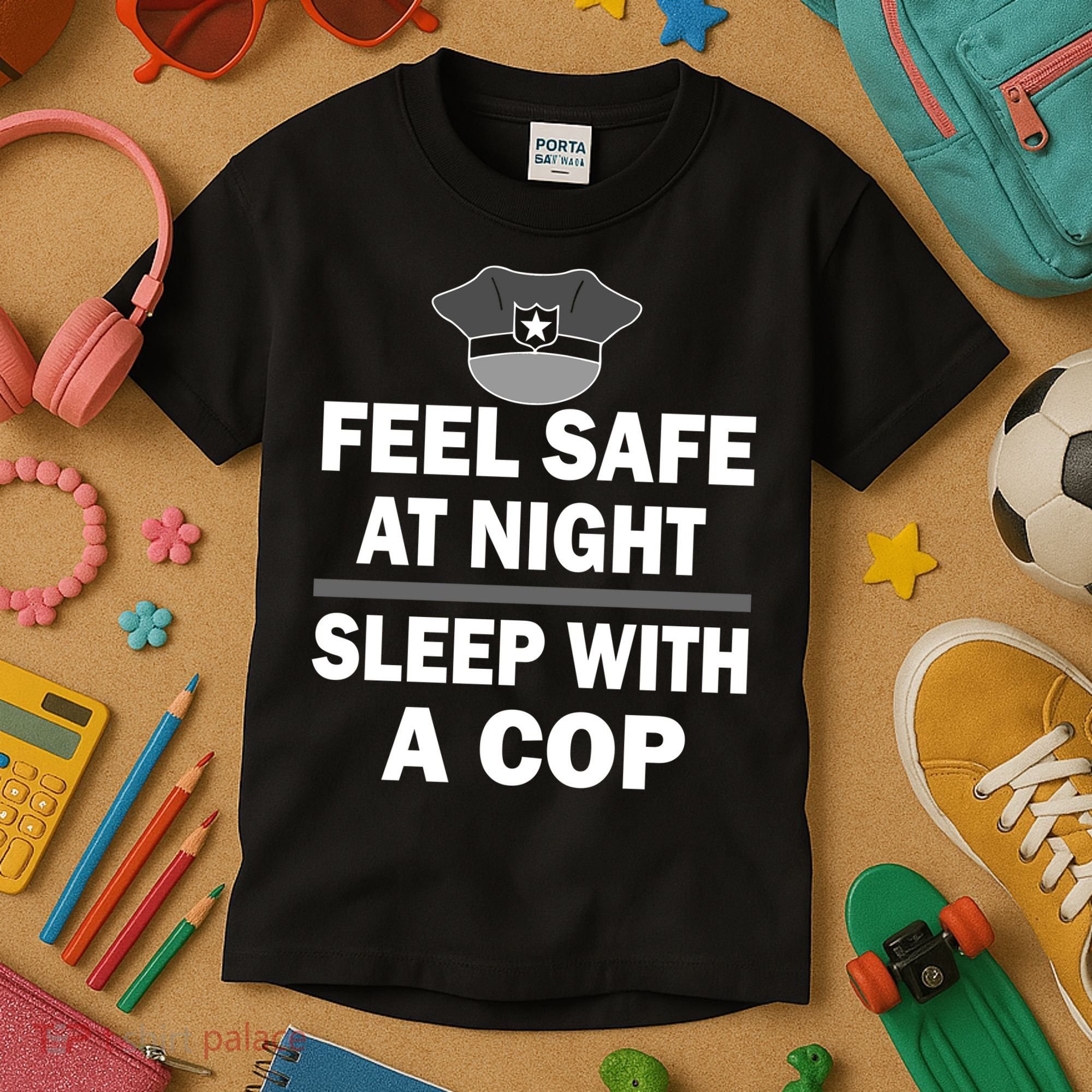 Feel Safe At Night Sleep With A Cop Kids T-Shirt