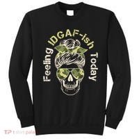 Feeling IDGAF-ish Today Army Print Hair Bun Skull Sweatshirt thumb 0