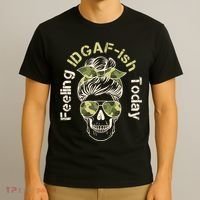 Feeling IDGAF-ish Today Army Print Hair Bun Skull T-Shirt thumb 3