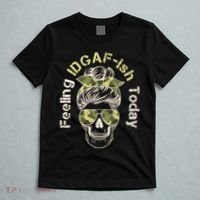 Feeling IDGAF-ish Today Army Print Hair Bun Skull T-Shirt thumb 5