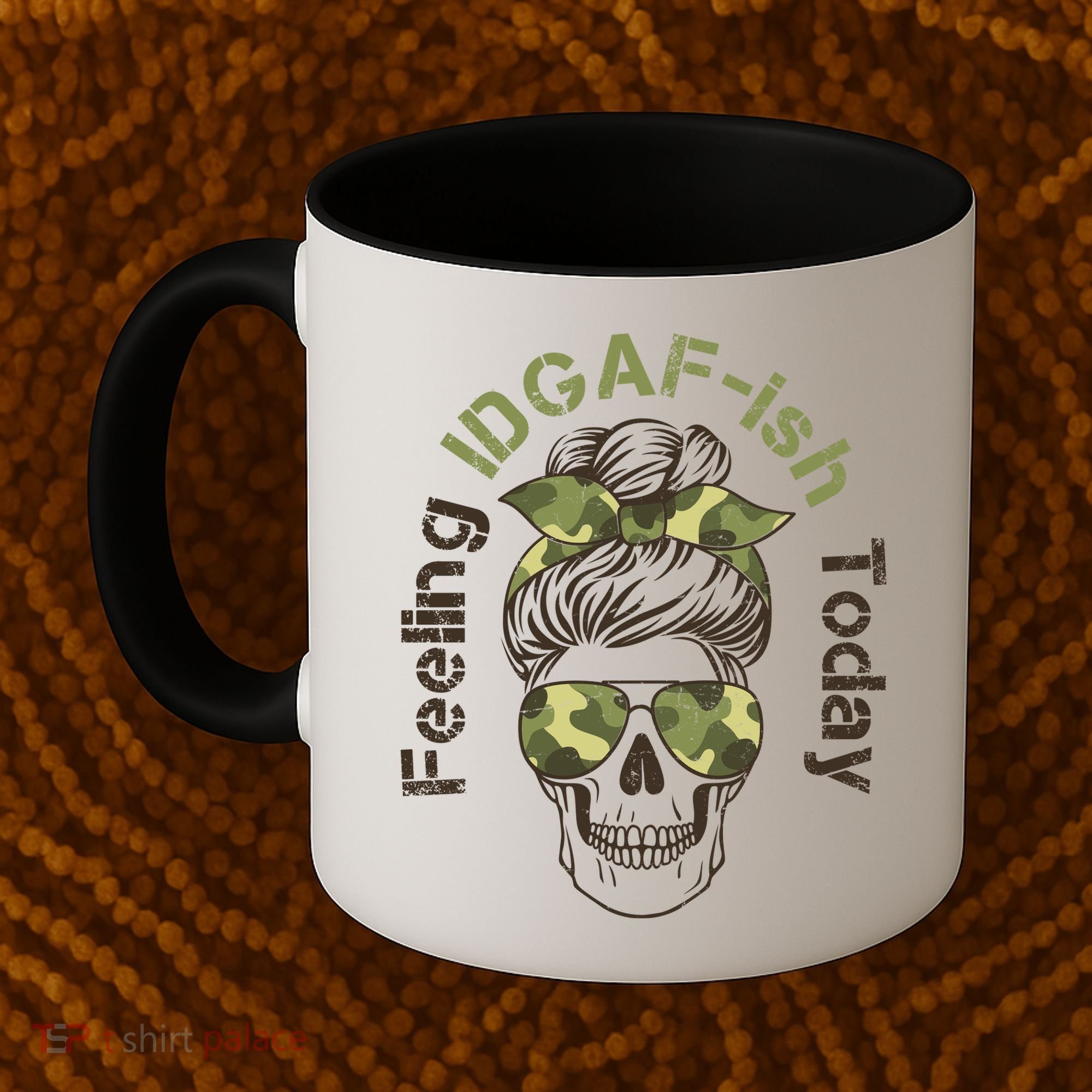 Feeling IDGAF-ish Today Army Print Hair Bun Skull Coffee Mug