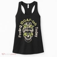 Feeling IDGAF-ish Today Army Print Hair Bun Skull Women's Tank Top thumb 0