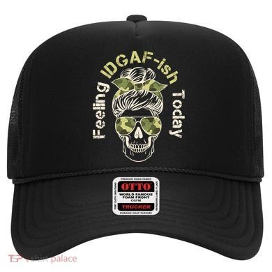 Feeling IDGAF-ish Today Army Print Hair Bun Skull Hat