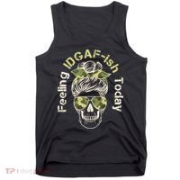 Feeling IDGAF-ish Today Army Print Hair Bun Skull Tank Top thumb 0