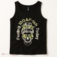 Feeling IDGAF-ish Today Army Print Hair Bun Skull Tank Top thumb 2