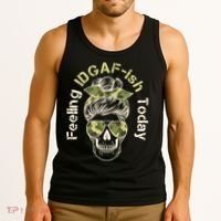 Feeling IDGAF-ish Today Army Print Hair Bun Skull Tank Top thumb 3