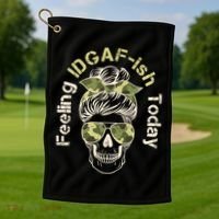 Feeling IDGAF-ish Today Army Print Hair Bun Skull Golf Towel thumb 1