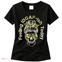 Feeling IDGAF-ish Today Army Print Hair Bun Skull Women's T-Shirt thumb 0