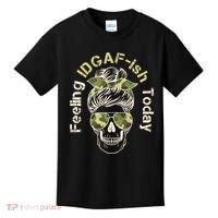 Feeling IDGAF-ish Today Army Print Hair Bun Skull Kids T-Shirt thumb 0