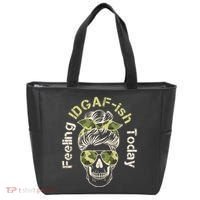 Feeling IDGAF-ish Today Army Print Hair Bun Skull Tote Bag thumb 0