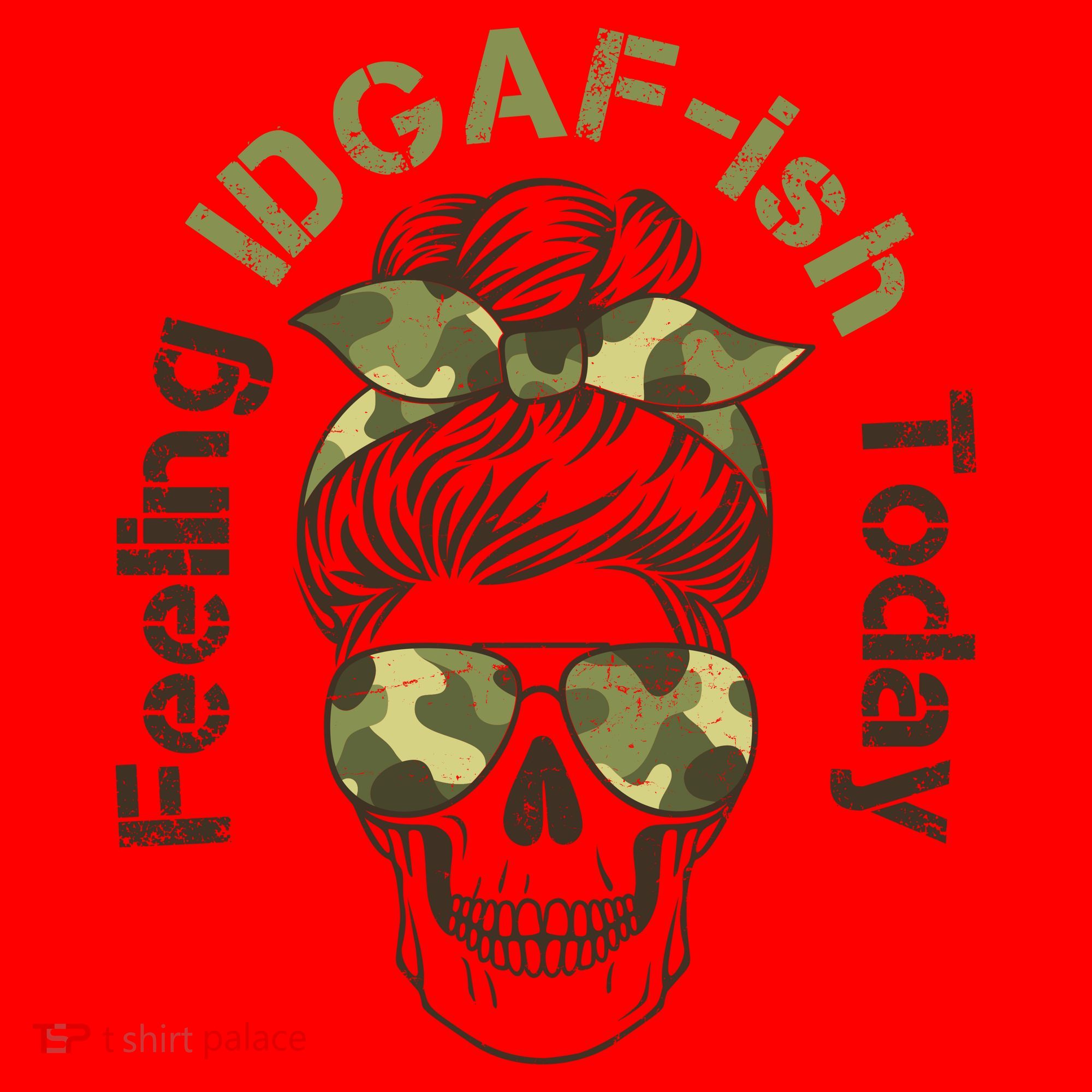 Feeling IDGAF-ish Today Army Print Hair Bun Skull Santa Hat