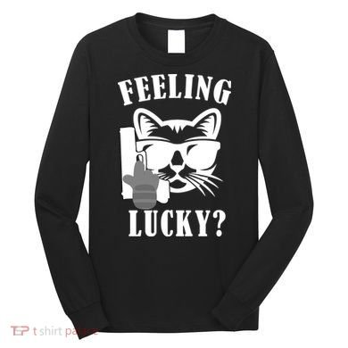Feeling Luck Cat With Pistol Gun Long Sleeve Shirt