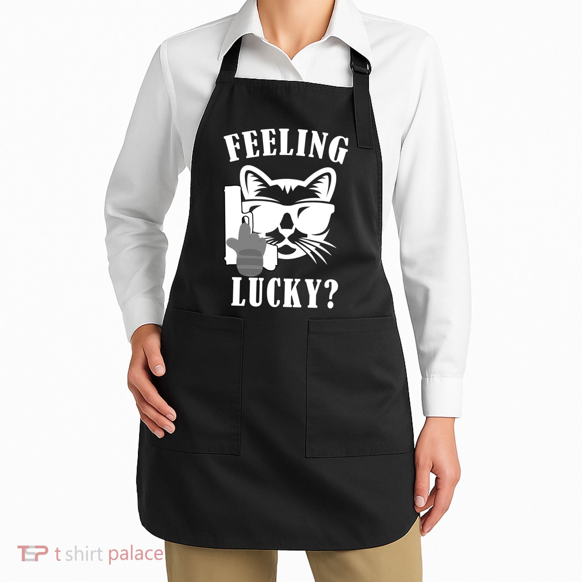 Feeling Luck Cat With Pistol Gun Apron