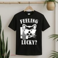 Feeling Luck Cat With Pistol Gun T-Shirt thumb 2