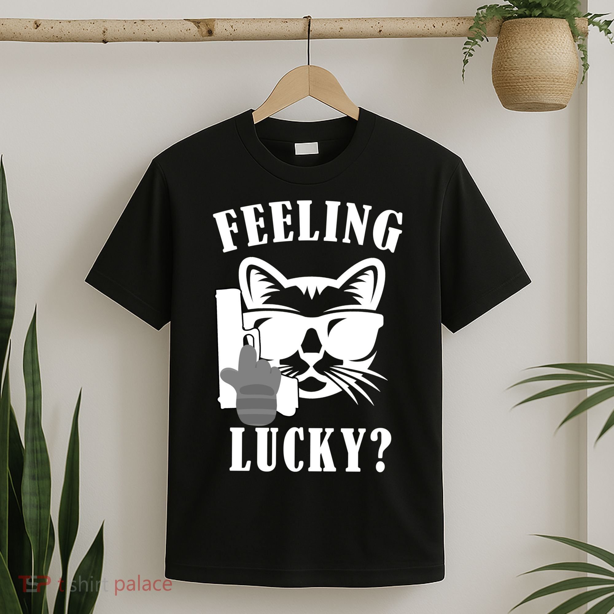 Feeling Luck Cat With Pistol Gun T-Shirt
