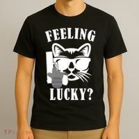 Feeling Luck Cat With Pistol Gun T-Shirt thumb 3