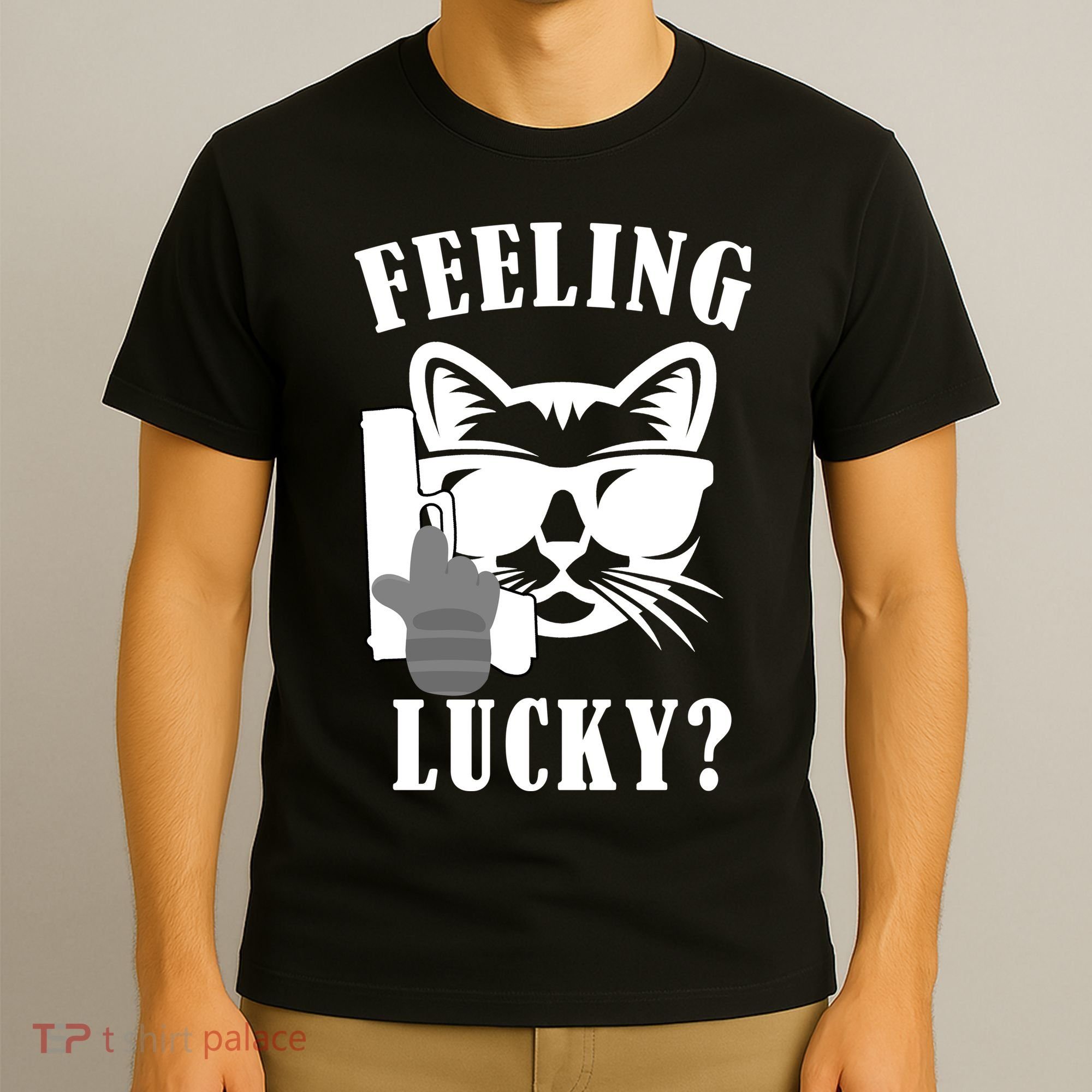 Feeling Luck Cat With Pistol Gun T-Shirt
