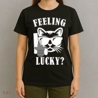 Feeling Luck Cat With Pistol Gun T-Shirt thumb 4