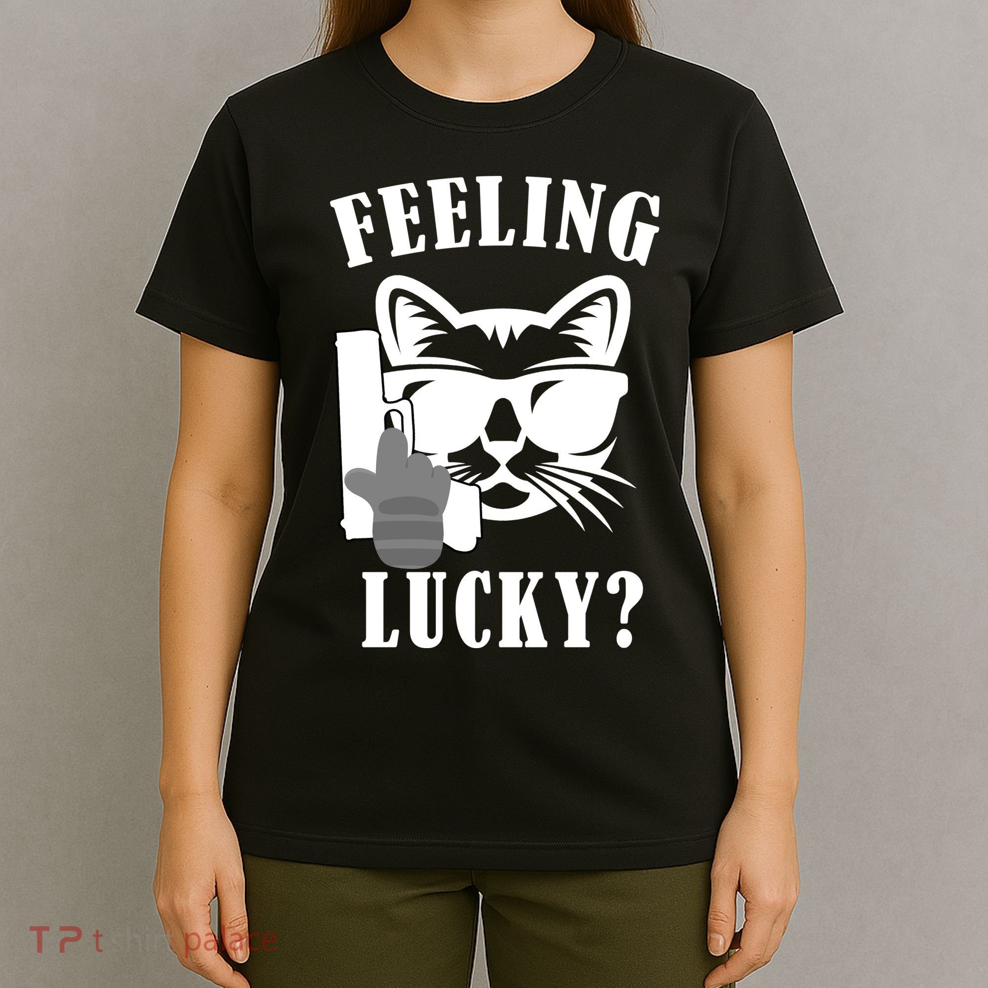Feeling Luck Cat With Pistol Gun T-Shirt