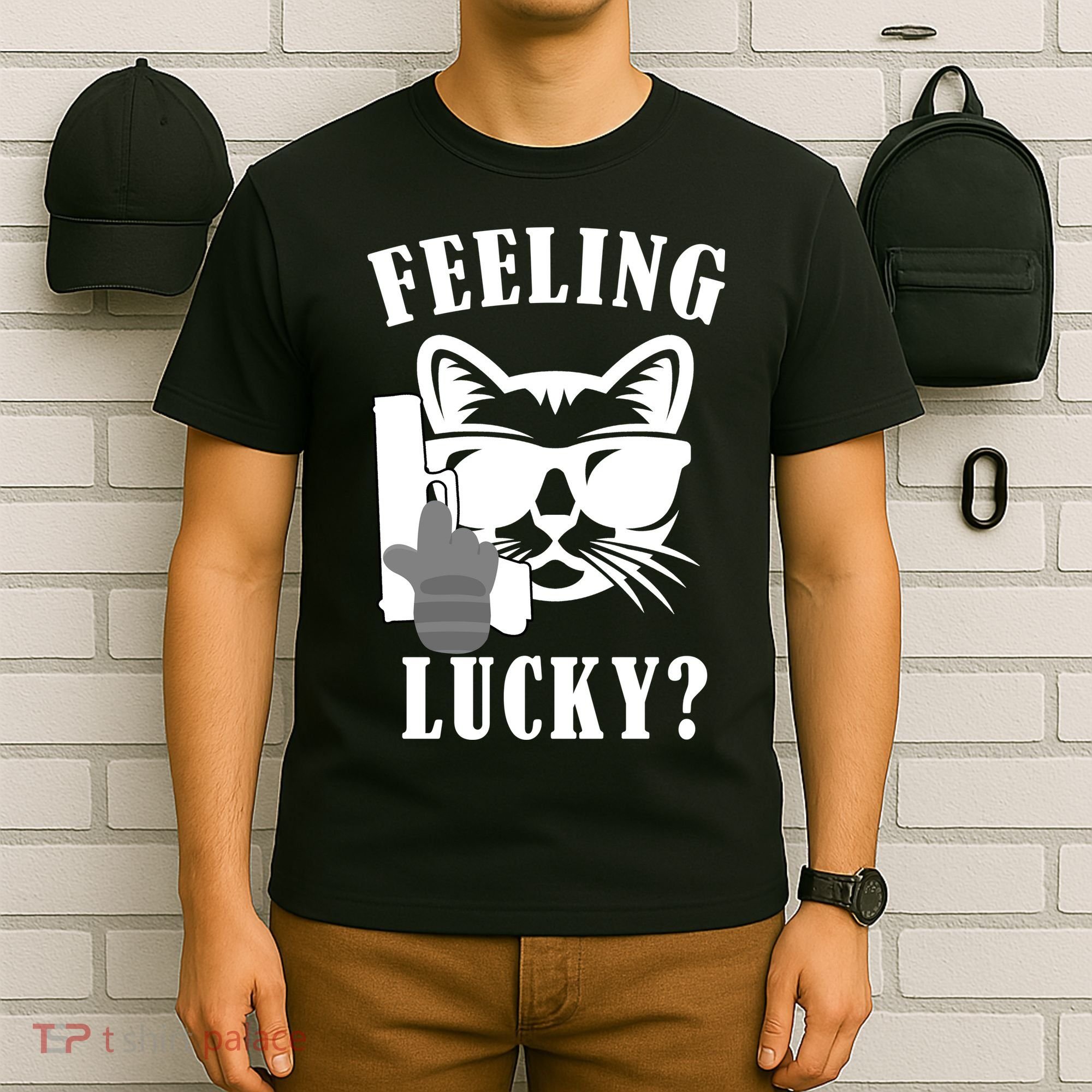 Feeling Luck Cat With Pistol Gun T-Shirt