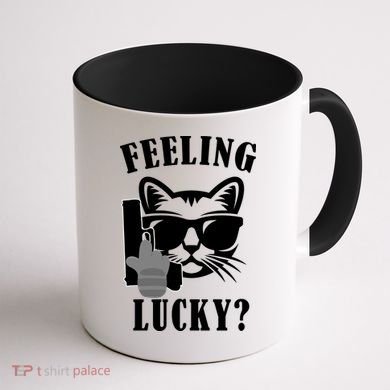 Feeling Luck Cat With Pistol Gun Coffee Mug back