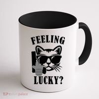 Feeling Luck Cat With Pistol Gun Coffee Mug thumb 1