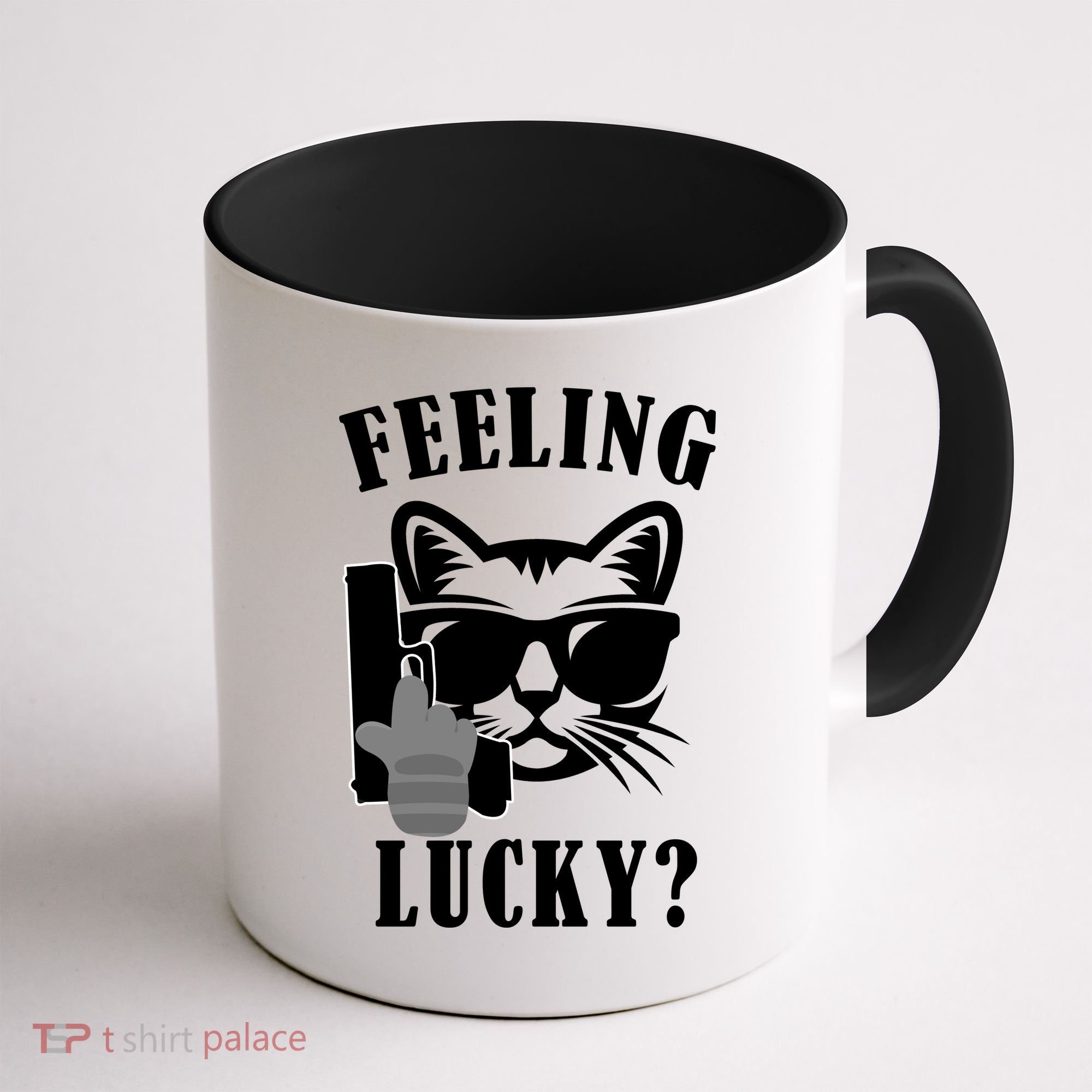 Feeling Luck Cat With Pistol Gun Coffee Mug