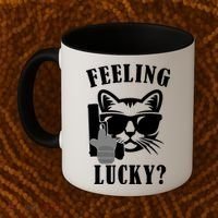 Feeling Luck Cat With Pistol Gun Coffee Mug thumb 2