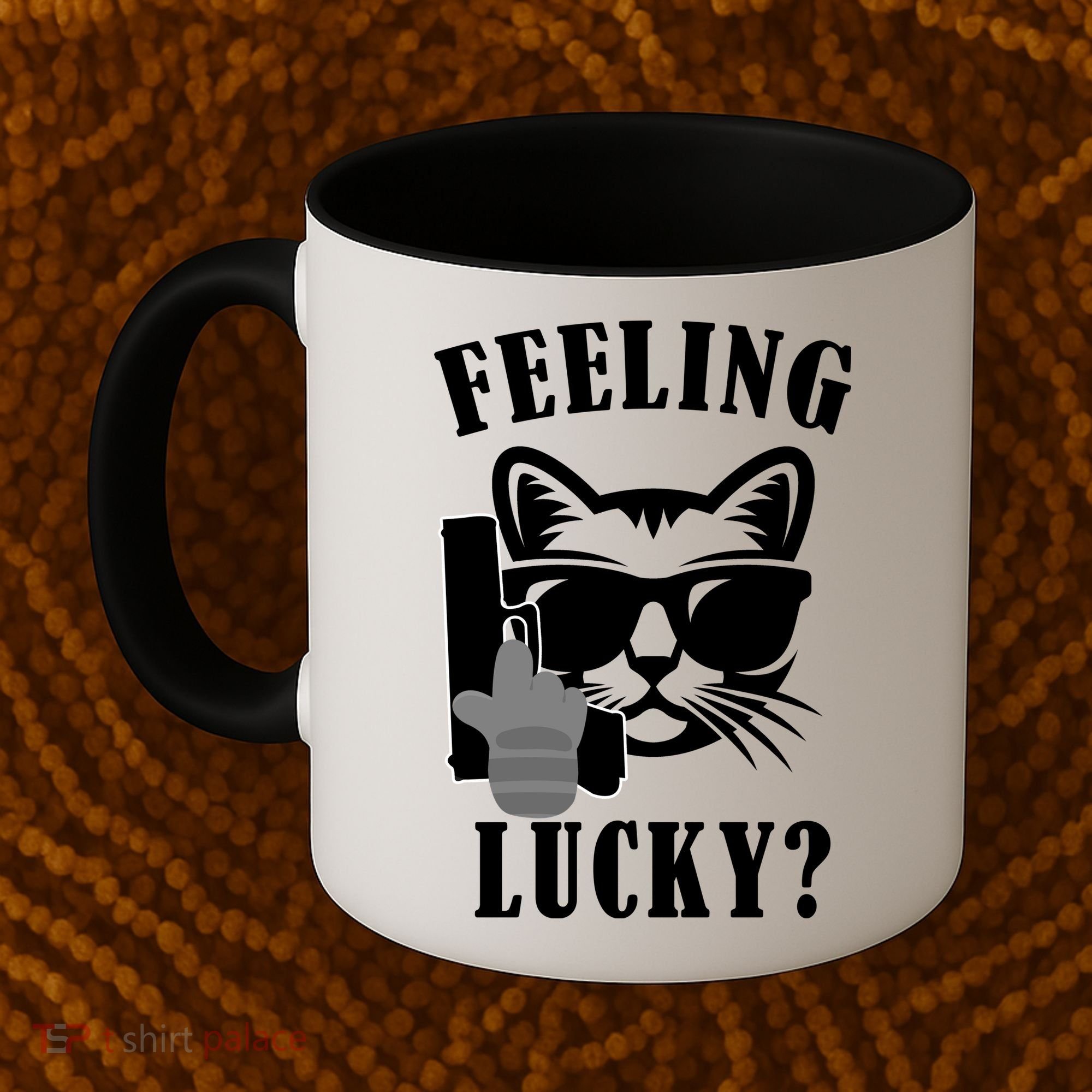 Feeling Luck Cat With Pistol Gun Coffee Mug
