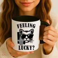 Feeling Luck Cat With Pistol Gun Coffee Mug thumb 3