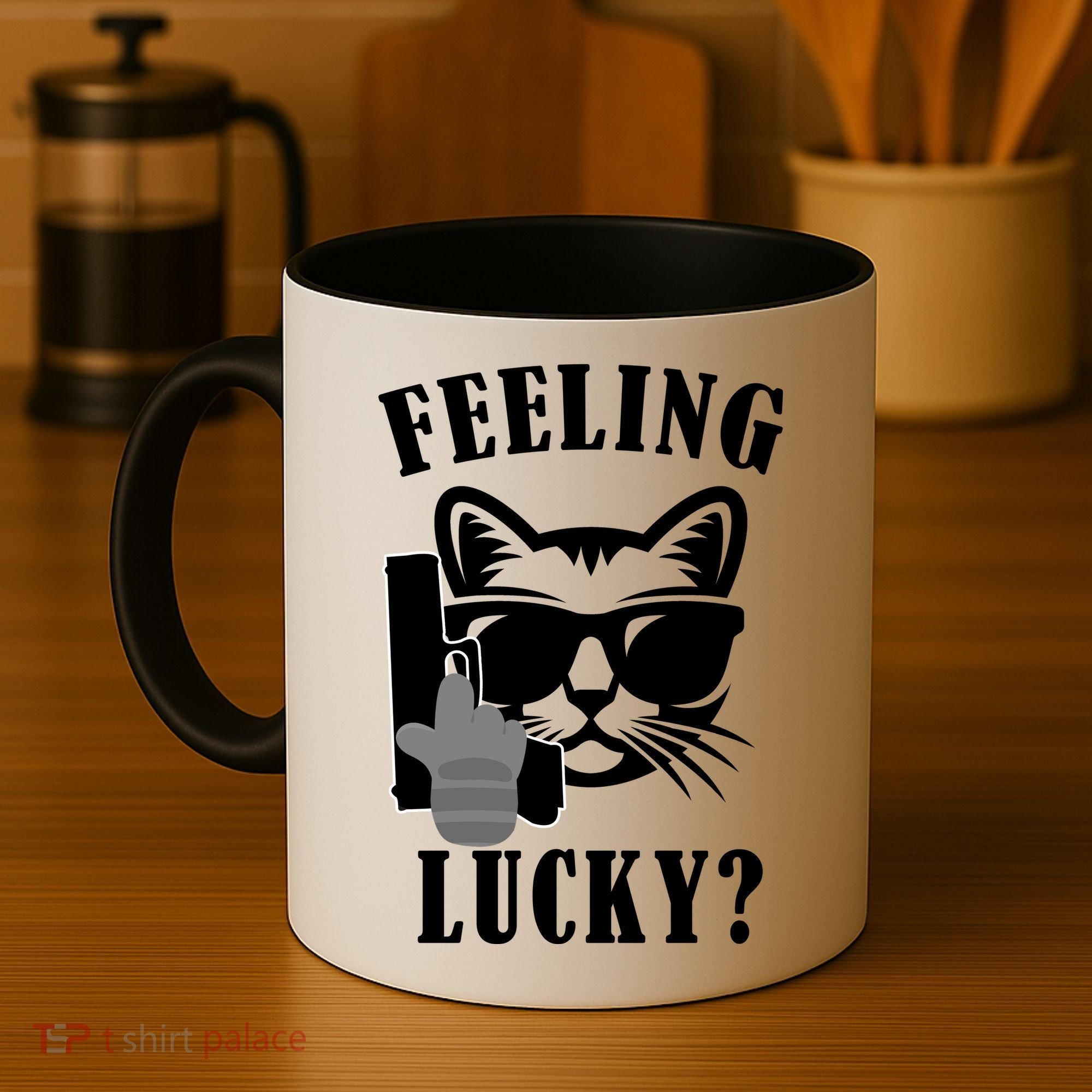 Feeling Luck Cat With Pistol Gun Coffee Mug