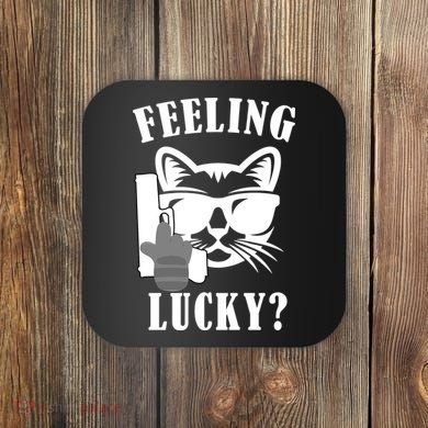 Feeling Luck Cat With Pistol Gun Coaster