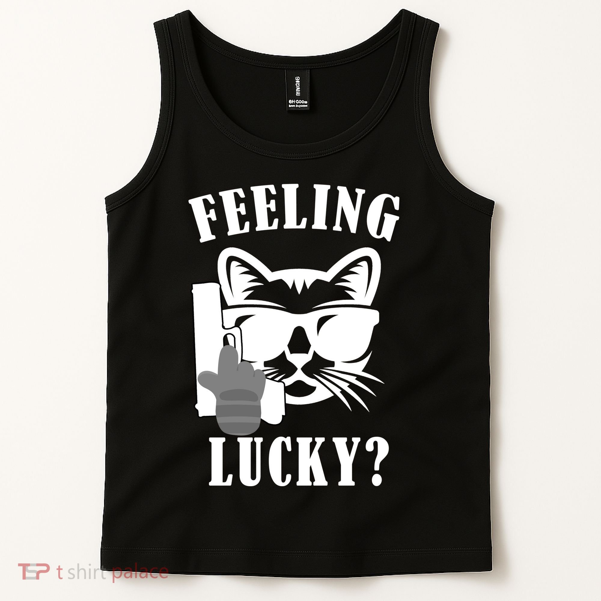 Feeling Luck Cat With Pistol Gun Tank Top