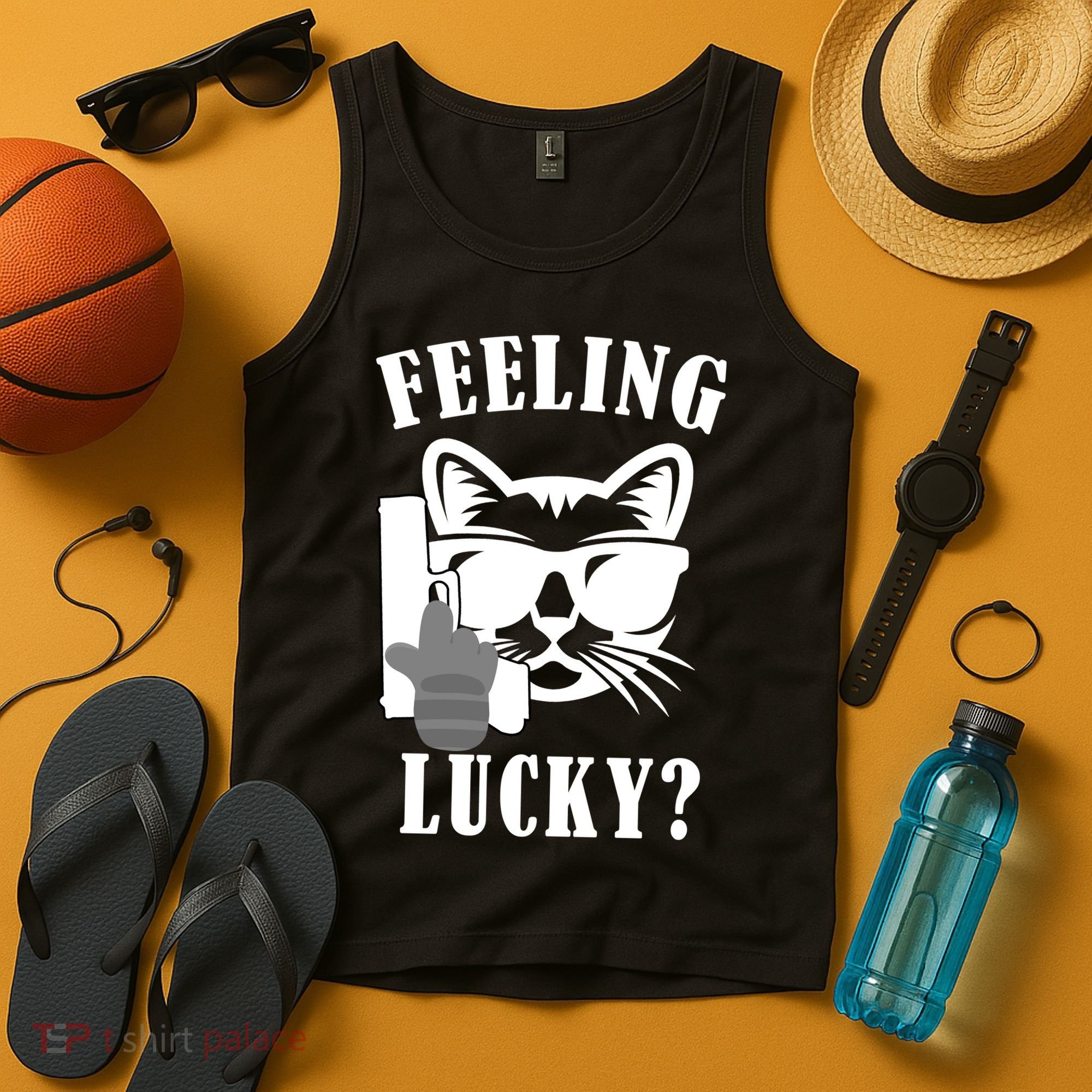Feeling Luck Cat With Pistol Gun Tank Top