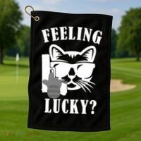 Feeling Luck Cat With Pistol Gun Golf Towel thumb 1