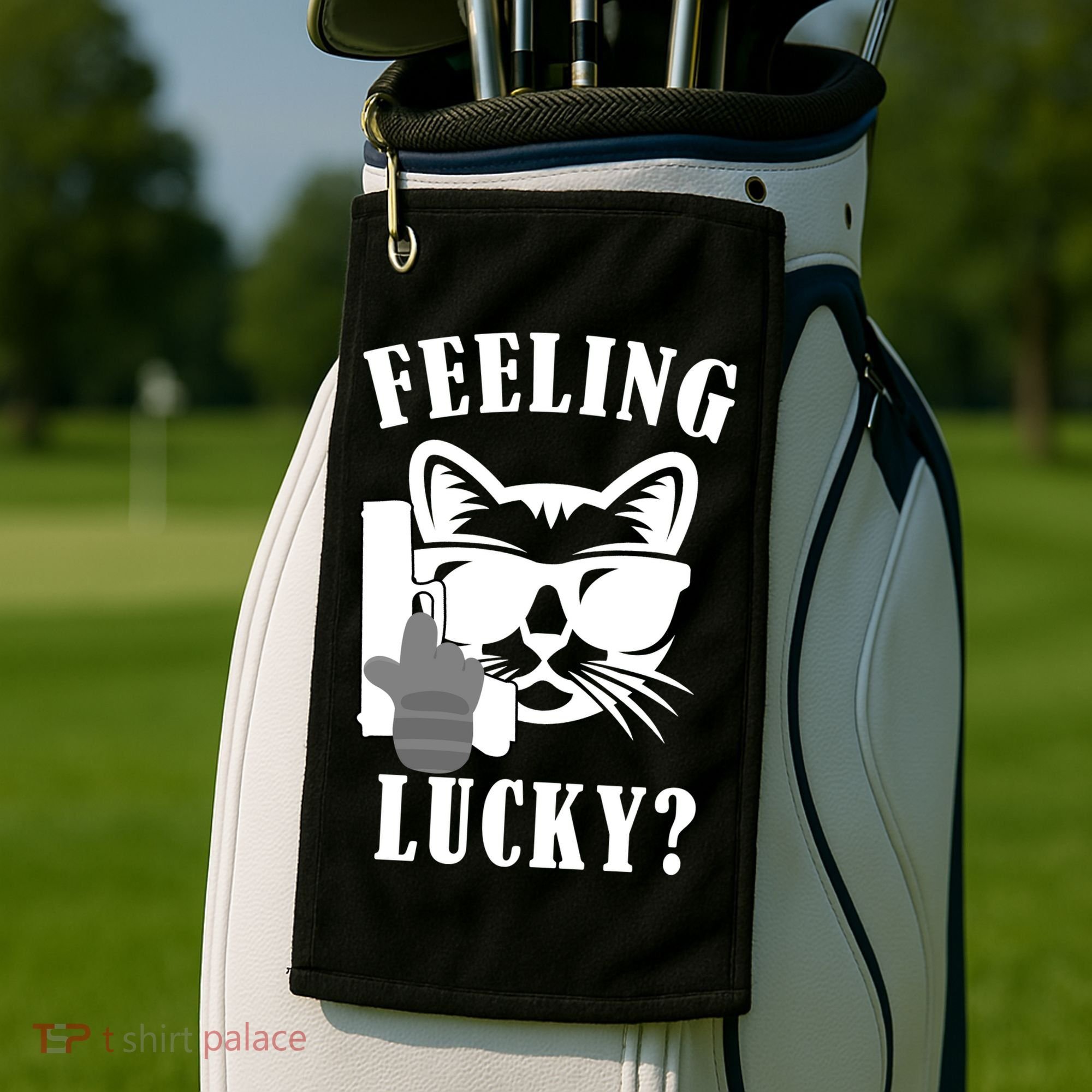 Feeling Luck Cat With Pistol Gun Golf Towel