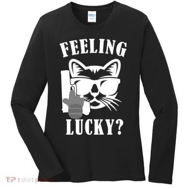 Feeling Luck Cat With Pistol Gun Women's Long Sleeve Shirt