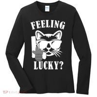 Feeling Luck Cat With Pistol Gun Women's Long Sleeve Shirt thumb 0