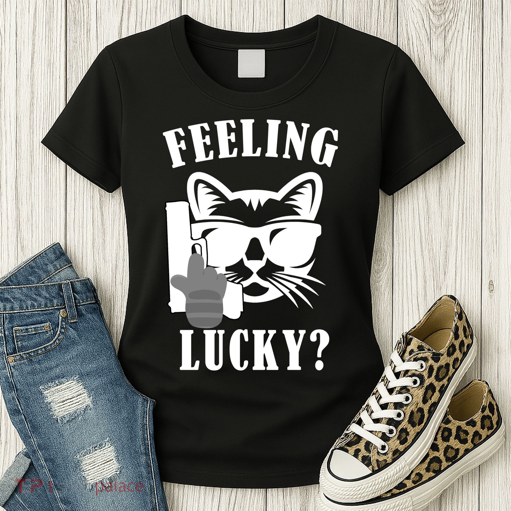 Feeling Luck Cat With Pistol Gun Women's T-Shirt