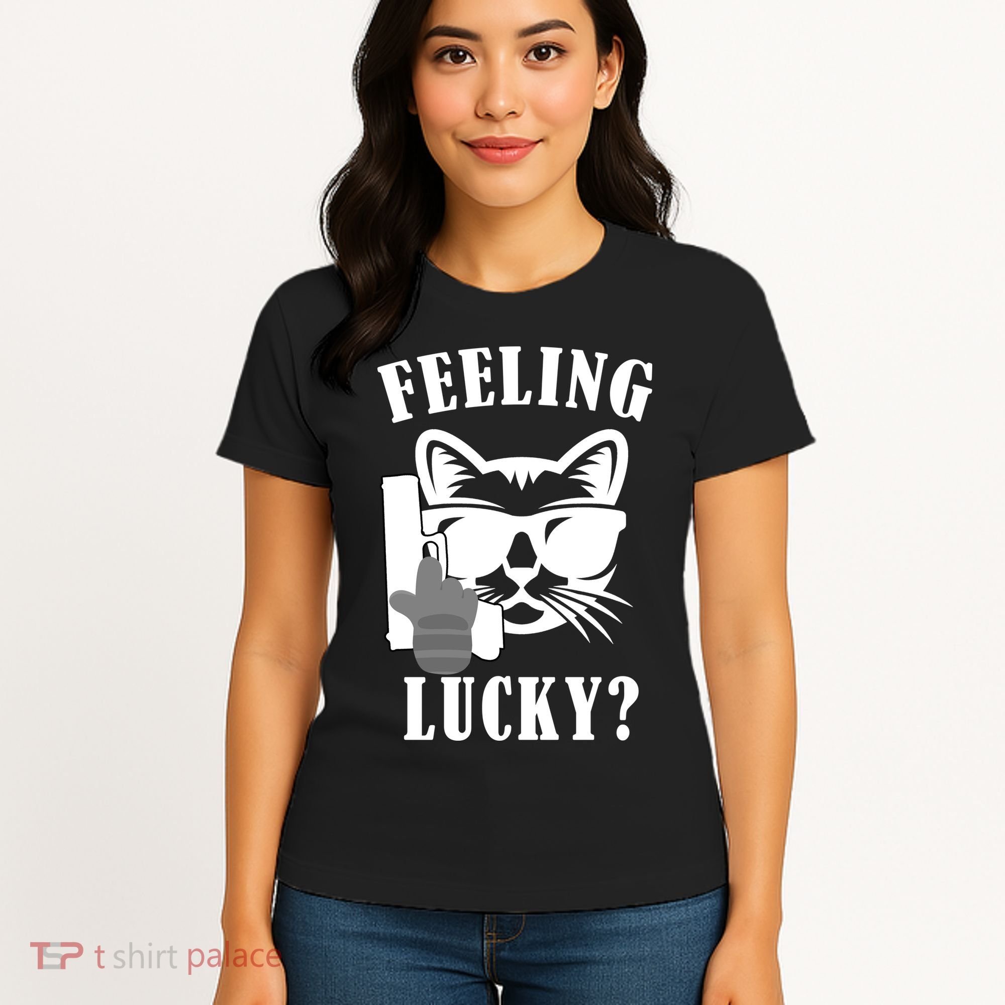 Feeling Luck Cat With Pistol Gun Women's T-Shirt