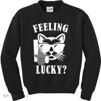 Feeling Luck Cat With Pistol Gun Kids Sweatshirt thumb 0
