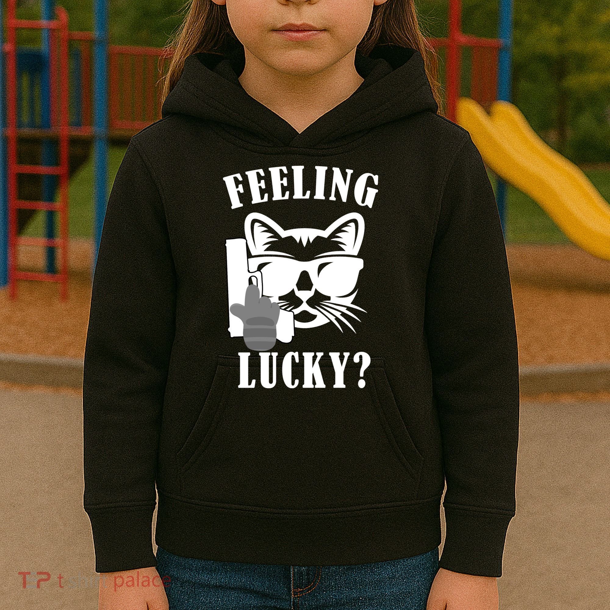 Feeling Luck Cat With Pistol Gun Kids Hoodie