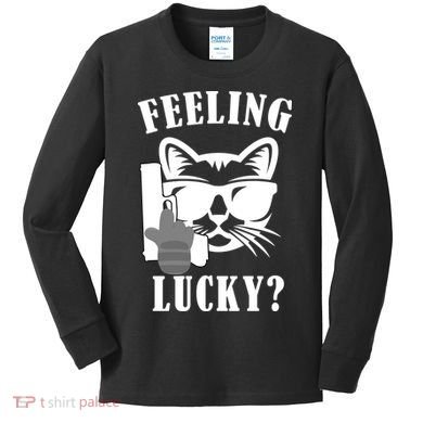 Feeling Luck Cat With Pistol Gun Kids Long Sleeve Shirt