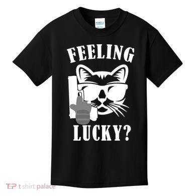 Feeling Luck Cat With Pistol Gun Kids T-Shirt