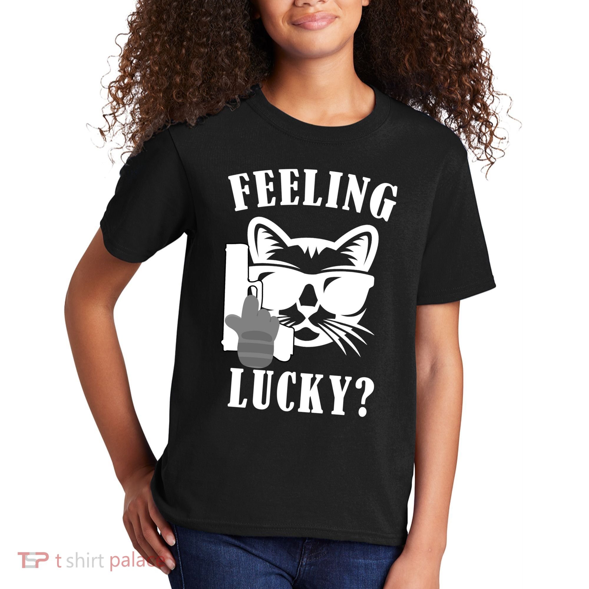 Feeling Luck Cat With Pistol Gun Kids T-Shirt