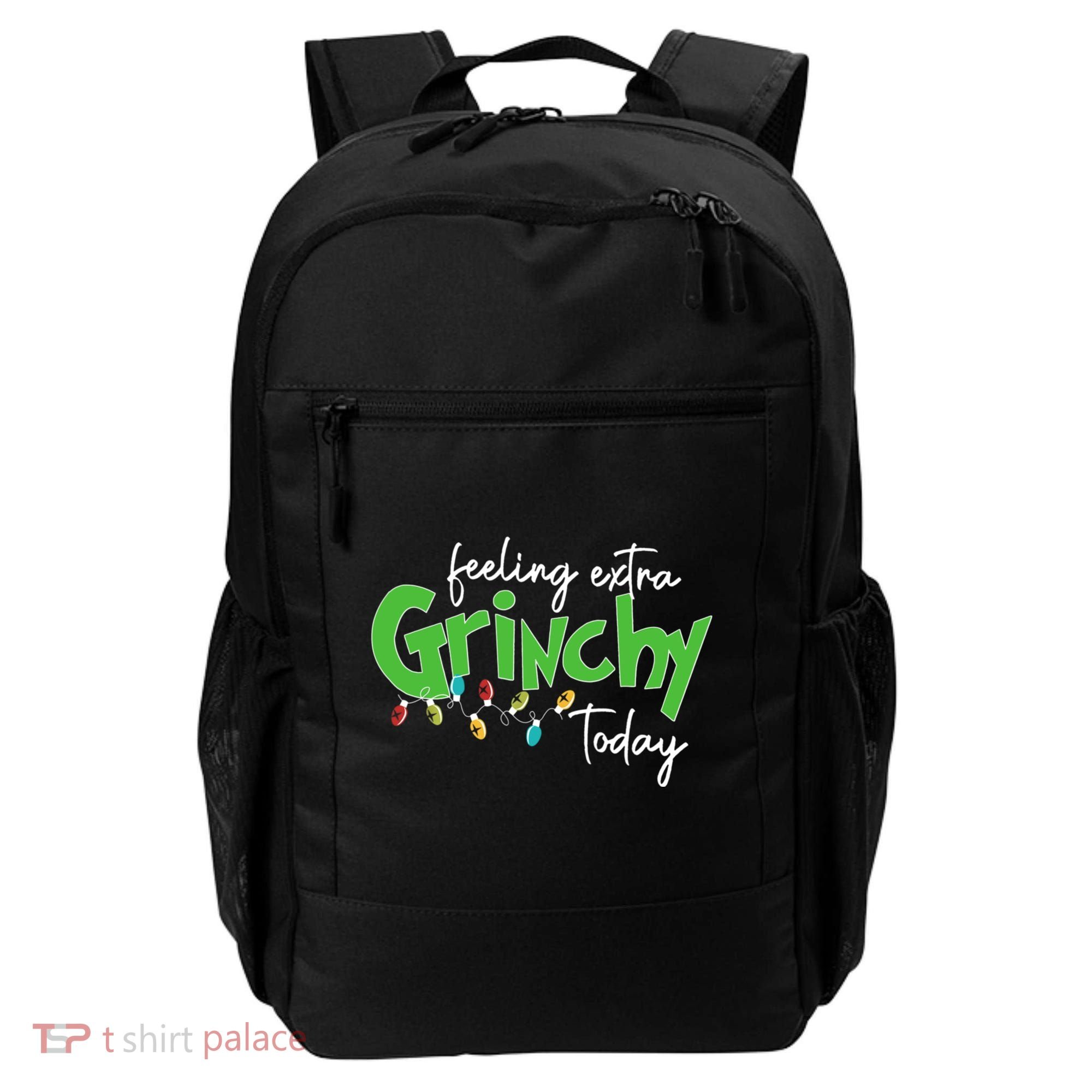 Feeling Extra Grinchy Today Christmas Xmas Lights Pullover Backpack
